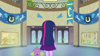 Twilight and Spike in school lobby.