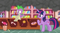 Twilight and Spike see Pinkie speed off S6E22