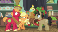 Young Applejack stomps on Big Mac's hoof S6E23