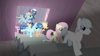 Mane Six and village ponies enter Starlight's secret passage S5E2