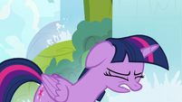 Twilight bites lower lip in frustration S9E5