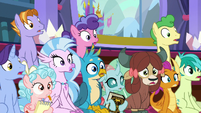 Young Six and students gasp at Twilight S8E15