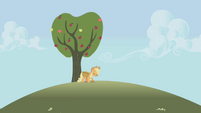 Applejack, bucking a tree tiredly.