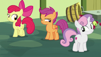 Cutie Mark Crusaders glance at each other S8E12