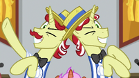 Flim and Flam winking at the fourth wall S8E16