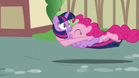 Pinkie Pie excitedly tackling Twilight S7E14
