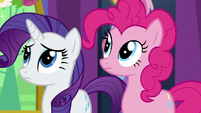 Rarity and Pinkie look at Rainbow Dash S7E1