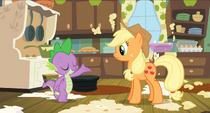 Spike about to bow down to Applejack S3E9