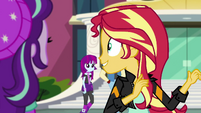 Sunset Shimmer glancing at passing students EGS3