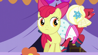 Apple Bloom looks at Orchard Blossom while singing S5E17