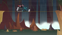 Cozy, Chrysalis, and Tirek on a tightrope S9E8