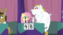 Fluttershy and Bulk with a score of 48 S9E16