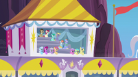 Ponies in the private seating box S7E7