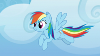 Rainbow Dash flying in the sky S8E24
