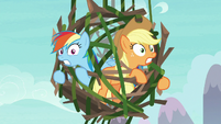 Rainbow and AJ trapped in branches and vines S8E9