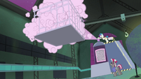 The Power Ponies being sprayed upon S4E06
