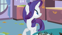 Rarity looking to see the source of the loud noise.