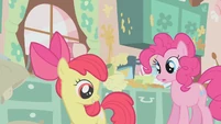 Pinkie notices a mark on Apple Bloom's flank.