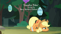 Applejack on the ground with web-covered hooves S7E16