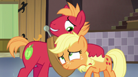 Big McIntosh hugging young Applejack S6E23