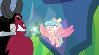 Cozy Glow looking nervously at Tirek S9E25