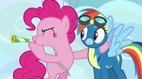 Pinkie Pie blowing a party horn S7E23