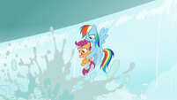 Rainbow Dash and Scootaloo pop out of the waterfall S7E16