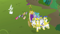 The guards leaving with Celestia.