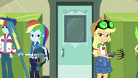 Applejack and Rainbow look behind at each other EGDS4