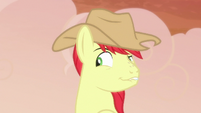 Bright Mac smirking coyly at Pear Butter S7E13