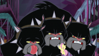Cerberus growling at Fluttershy S8E25