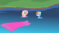 Fluttershy and Rainbow Dash land in a stream S2E10