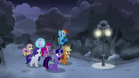 Mane Six entering Hope Hollow at night MLPRR