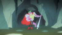 Manly Spike stood holding sword S1E19