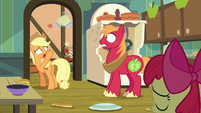 Applejack tosses pear jam to Big Mac S7E13