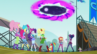 Main six and Twilight look at rift to Equestria EG3