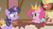 Pinkie Pie and the remains of the cake S1E10
