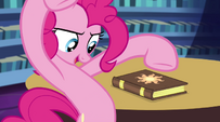 Pinkie Pie pointing at Celestia's book EG2