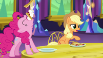 Pinkie Pie scarfing down her pancakes S5E3