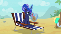 Princess Luna drinking a tropical drink S9E13