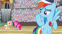 Rainbow waving at Fluttershy and Pinkie S9E6