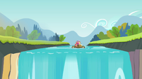 Apple family raft approaching waterfall S4E09