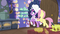 Fluttershy pushing Twilight out of the kitchen S7E20