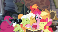 Pinkie about to take a picture with her tail S4E09