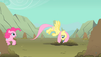 Pinkie hopping after Fluttershy.