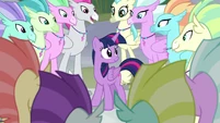 Twilight surrounded by Hippogriffs S8E6.png (1.14 MB) Twilight surrounded by Hippogriffs S8E6