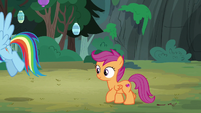 Rainbow and Scootaloo return to the campsite S7E16