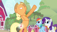 Rarity and Rainbow Dash glad to have Applejack back.