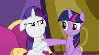 Rarity pouting with annoyance at Twilight S9E19