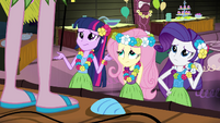 Twilight, Fluttershy, and Rarity unsure of Pinkie's theme EG2